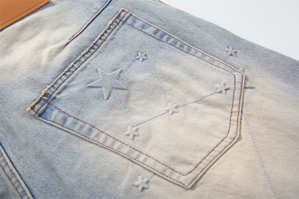 Star Embroidery Wide-Leg Jeans – Vintage Washed Baggy Denim