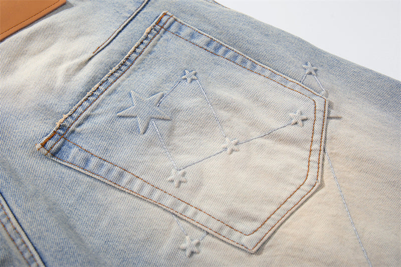 Star Embroidery Wide-Leg Jeans – Vintage Washed Baggy Denim