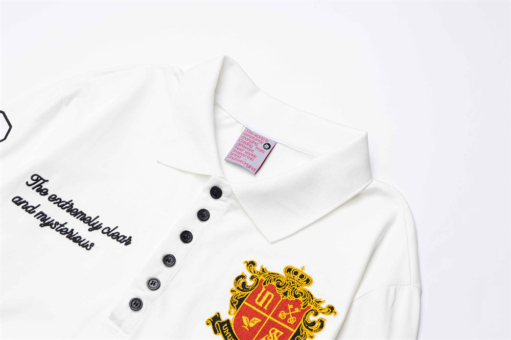 Men's Long Sleeve Polo Shirt with Embroidered Crest Badge