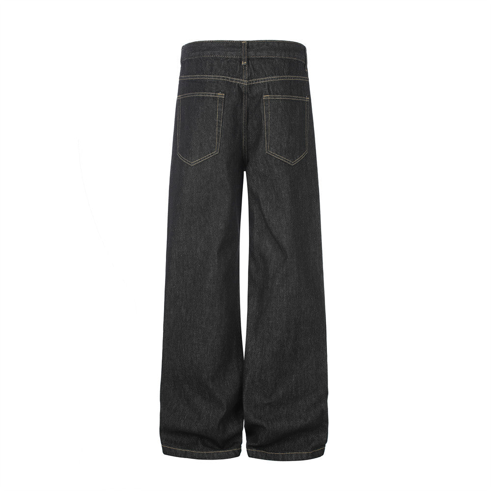 Baggy-Jeans mit weitem Bein für Herren – Kontrastnähte, gerade 5-Pocket-Denimhose
