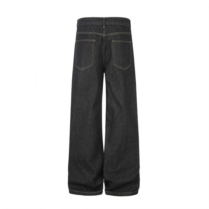Baggy-Jeans mit weitem Bein für Herren – Kontrastnähte, gerade 5-Pocket-Denimhose