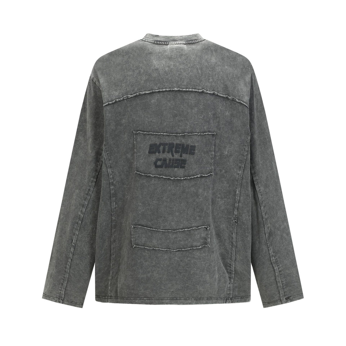 Pull homme gris à col rond – Délavé à l’acide, déstructuré, manches longues à bords bruts