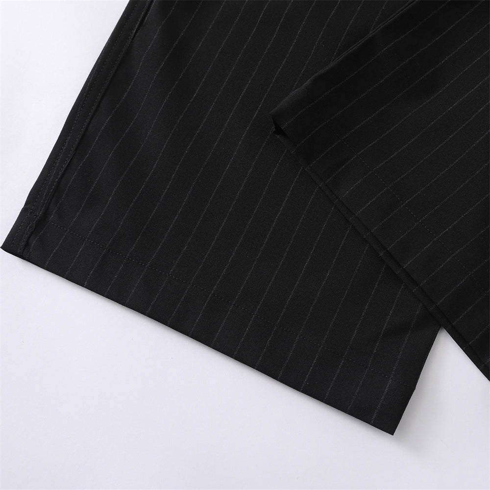 Pinstripe Wide-Leg Trousers – Double-Pleat High-Street Dress Pants