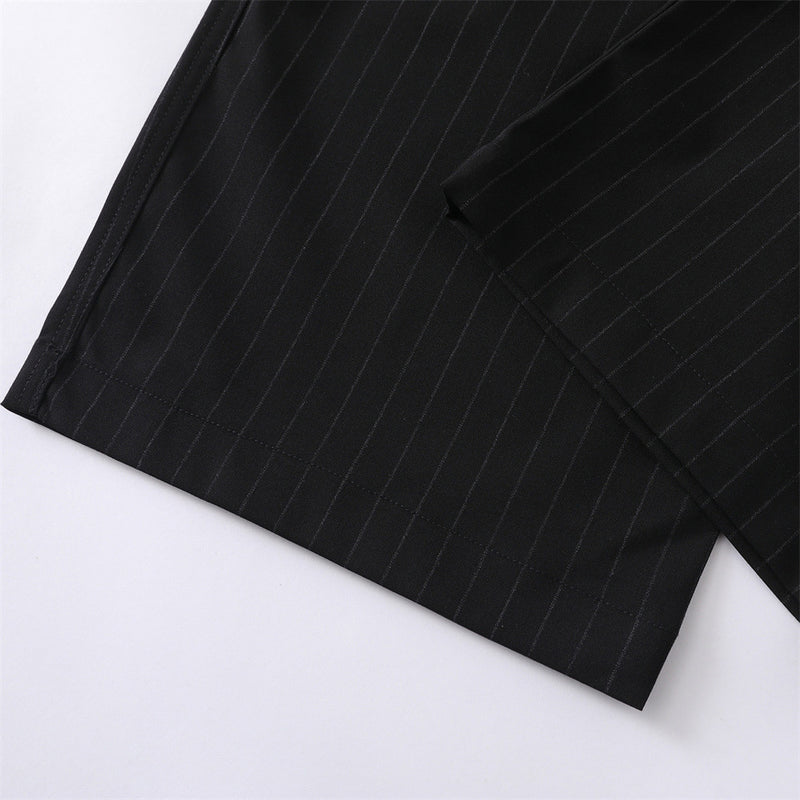 Pinstripe Wide-Leg Trousers – Double-Pleat High-Street Dress Pants