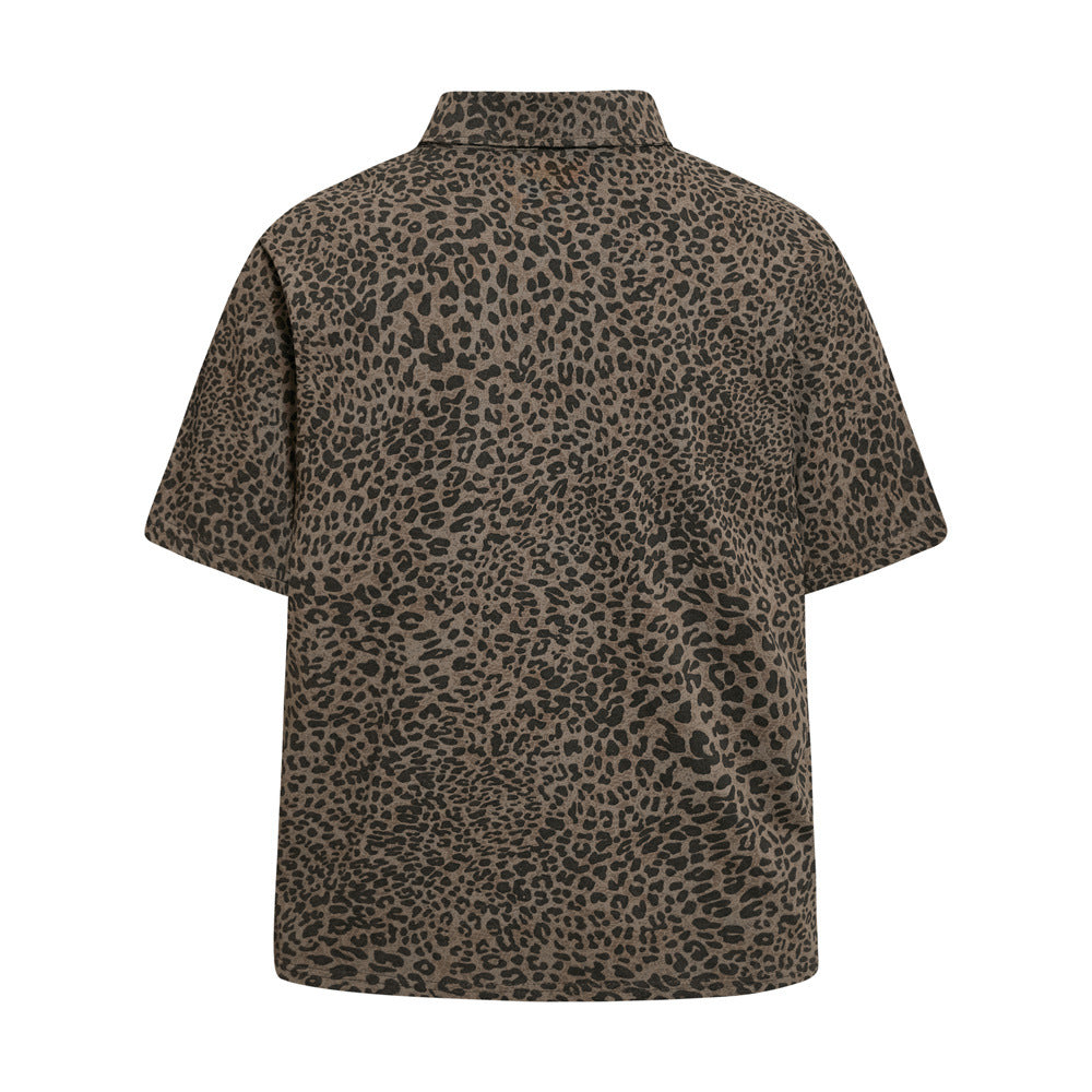 Mafa Vintage Leopard Print Short Sleeve Polo Shirt