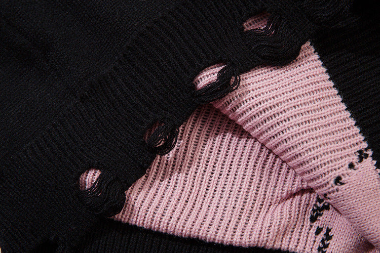 Pull en maille color block effet usé – Pull oversize à franges, style high-street