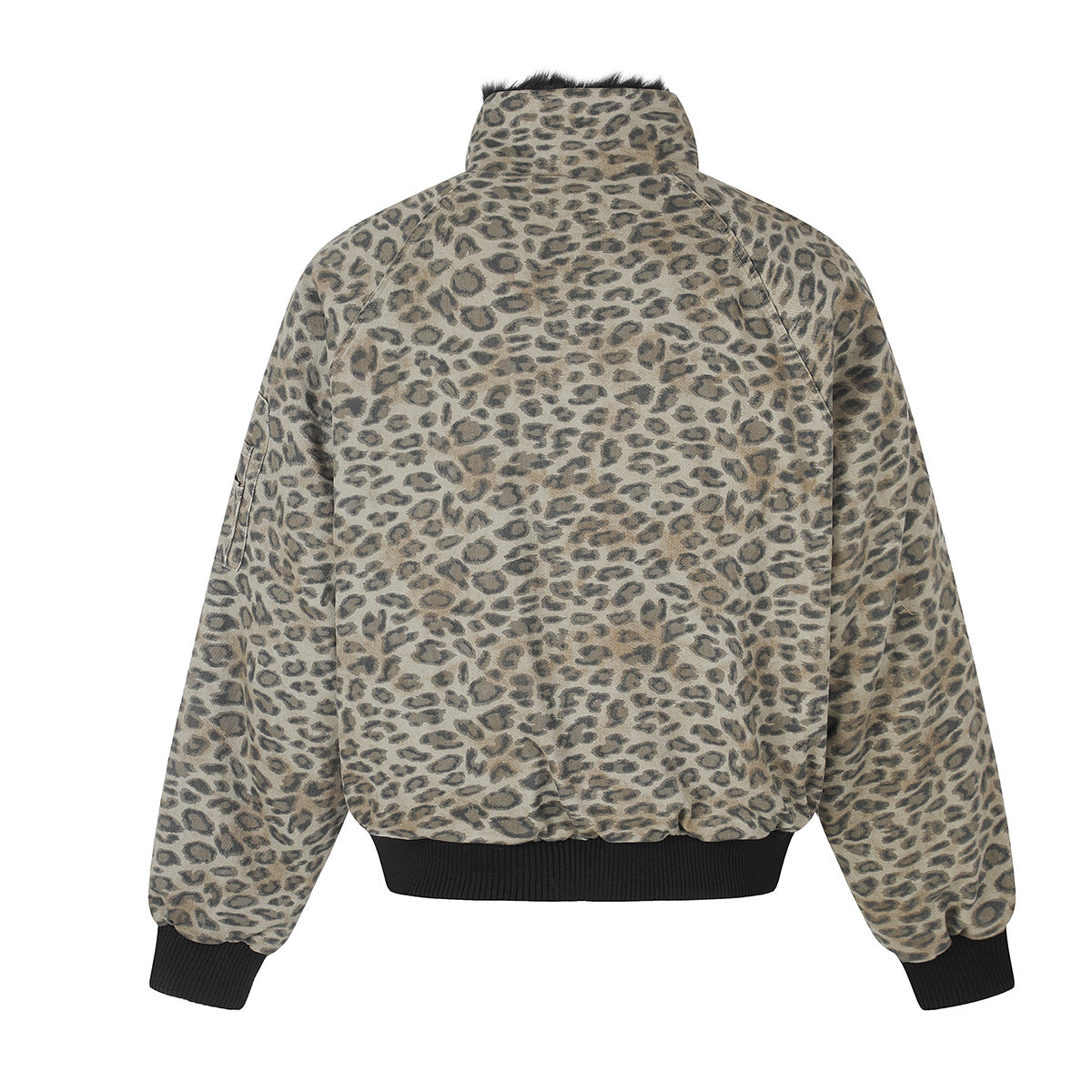 Reversible Faux Fur & Leopard Print Bomber Jacket – Oversized Retro American
