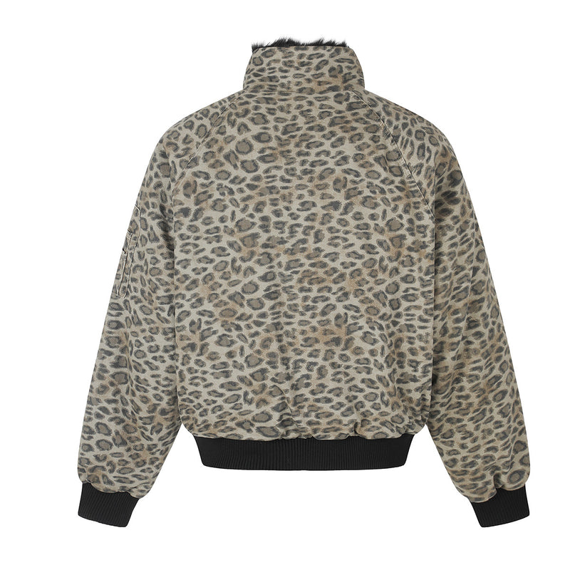 Reversible Faux Fur & Leopard Print Bomber Jacket – Oversized Retro American