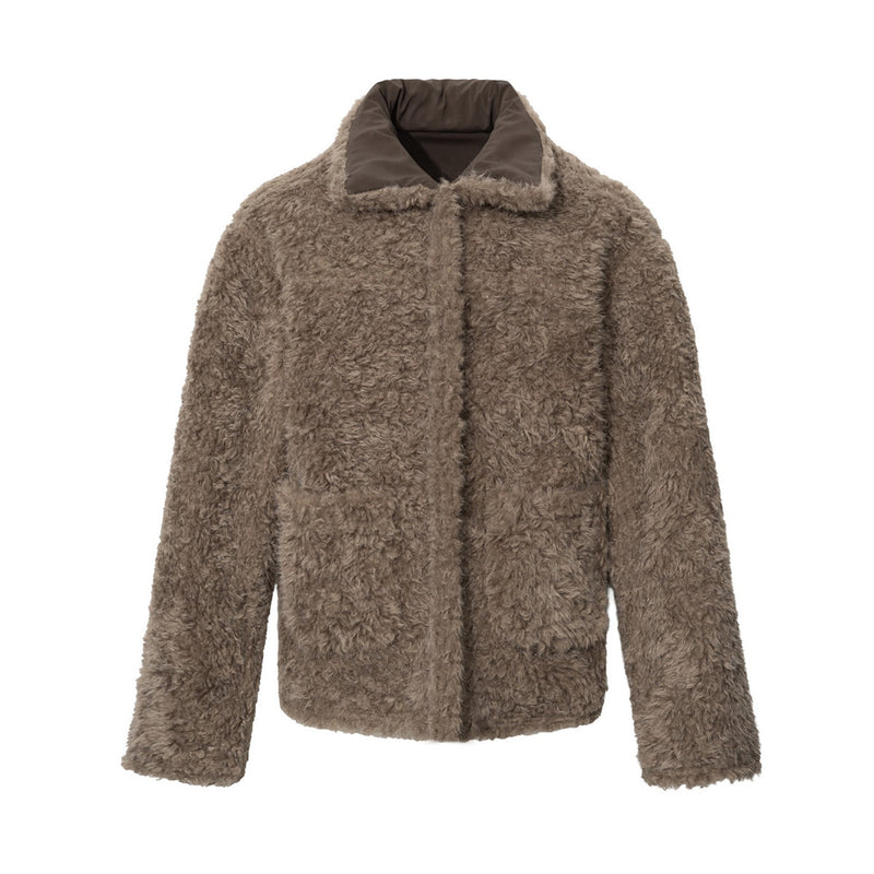 Wendbare Sherpa-Fleecejacke – Kunstfellkragen, beidseitig tragbarer Winterlook