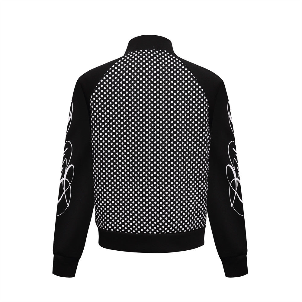 Men's Polka Dot Track Jacket – Stand Collar Full-Zip Sport Coat with Stripe