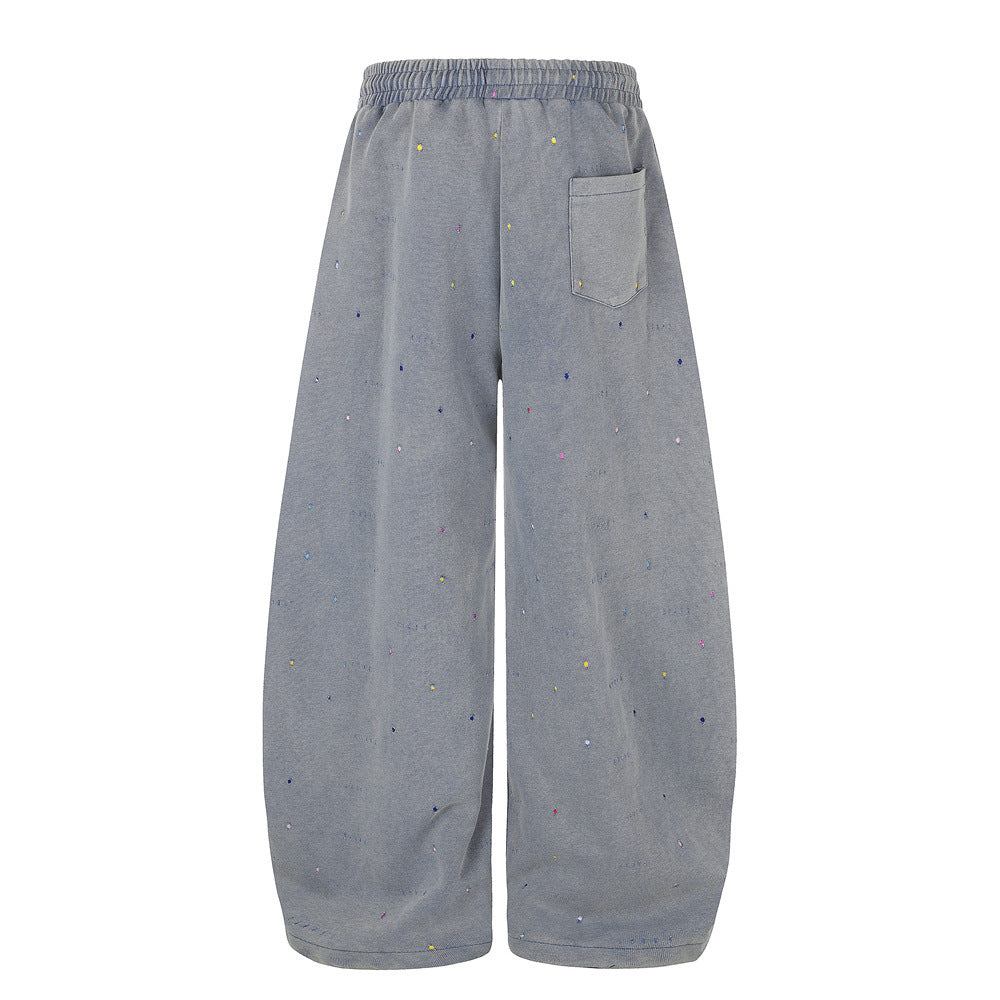 Pantalones de Chándal de Pierna Ancha con Estrellas Bordadas – Pantalones Streetwear Baggy Lavados al Ácido