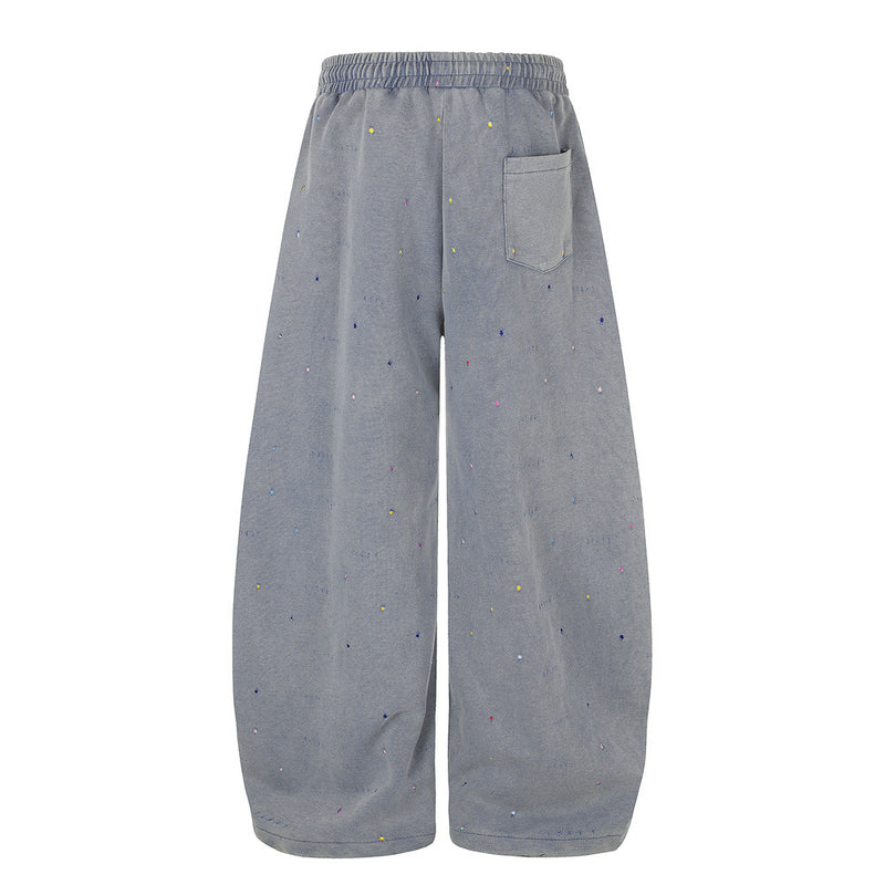 Pantalones de Chándal de Pierna Ancha con Estrellas Bordadas – Pantalones Streetwear Baggy Lavados al Ácido