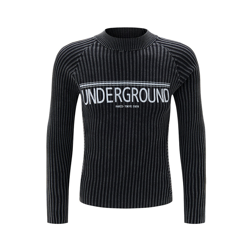 Underground Ribbed Crew Neck Sweater – Washed Slim-Fit Knit Top