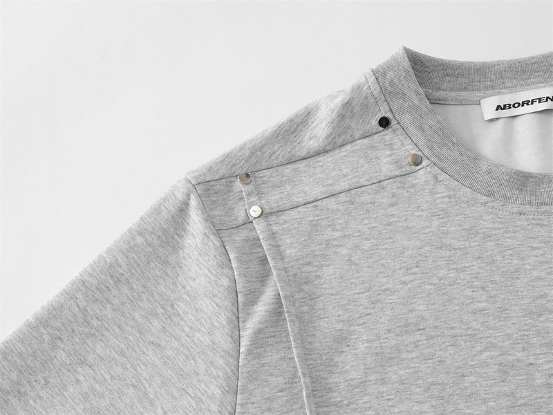 Oversized Pinch-Pleat T-Shirt with Stud Shoulder Detail