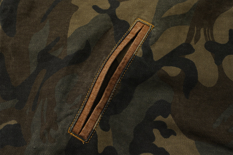 Veste de travail zippée en toile camouflage avec col en velours côtelé