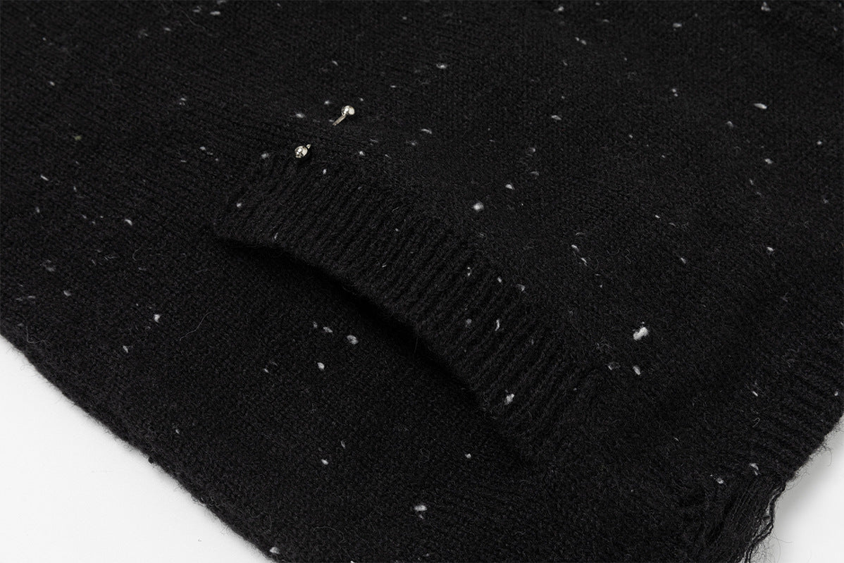Dark Angel Wings Knit Zip-Up Hoodie – Distressed Black Sweater Hoodie