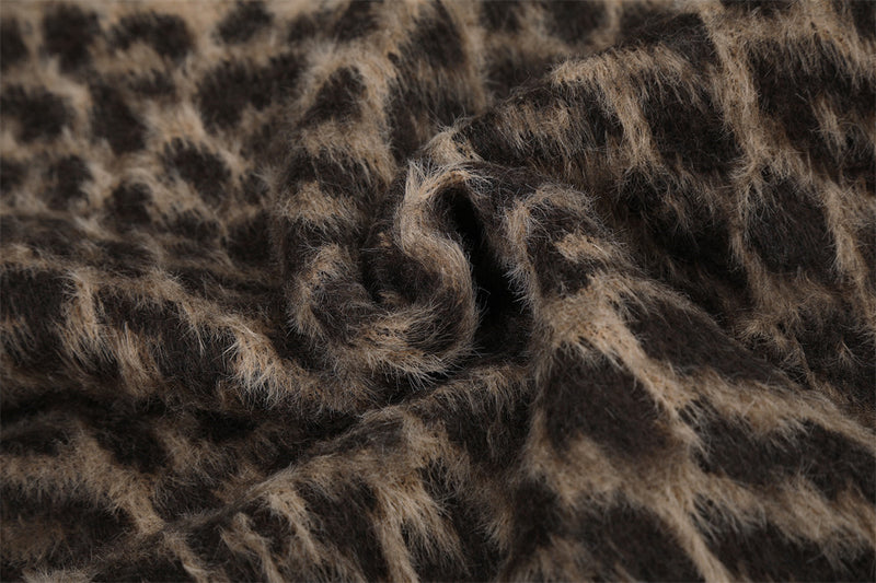 Gilet cardigan zippé intégral en maille duveteuse léopard – Coupe décontractée pour homme