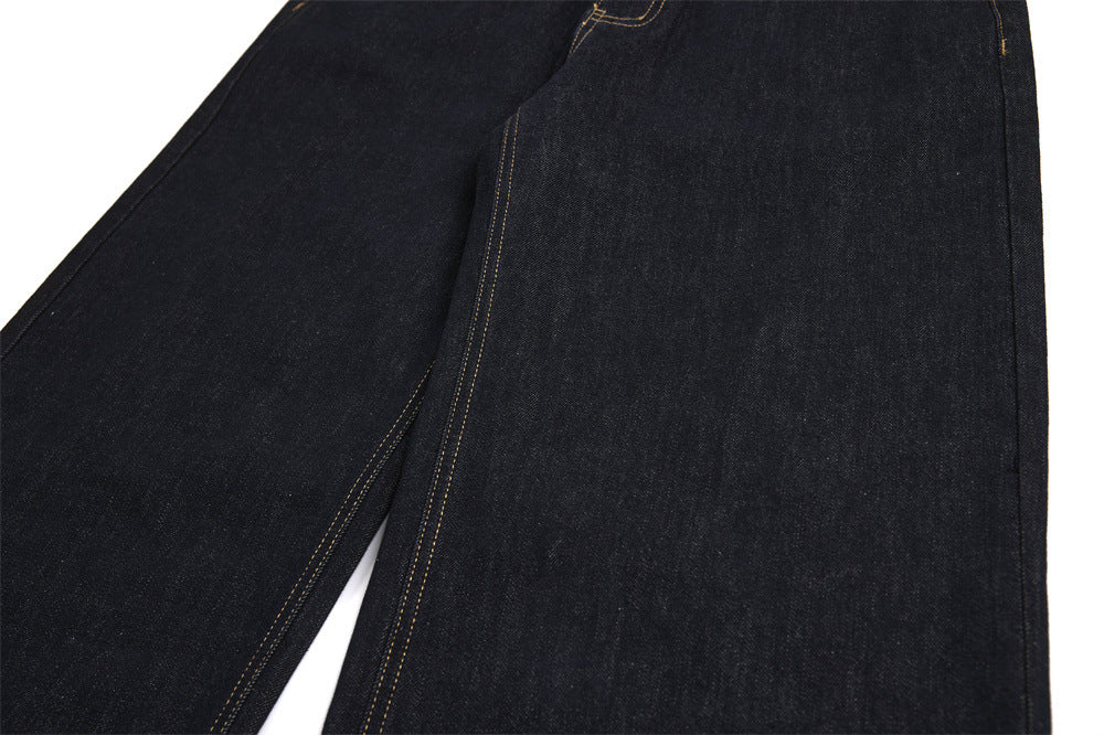 Wide-Leg Jeans with Leopard Print Double Waistband – Men's Dark Indigo Denim