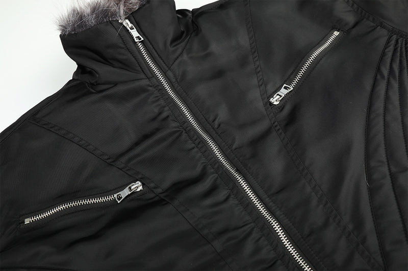 Quilted Padded Jacket with Faux Fur Collar – Moto-Inspired Deconstructed Design