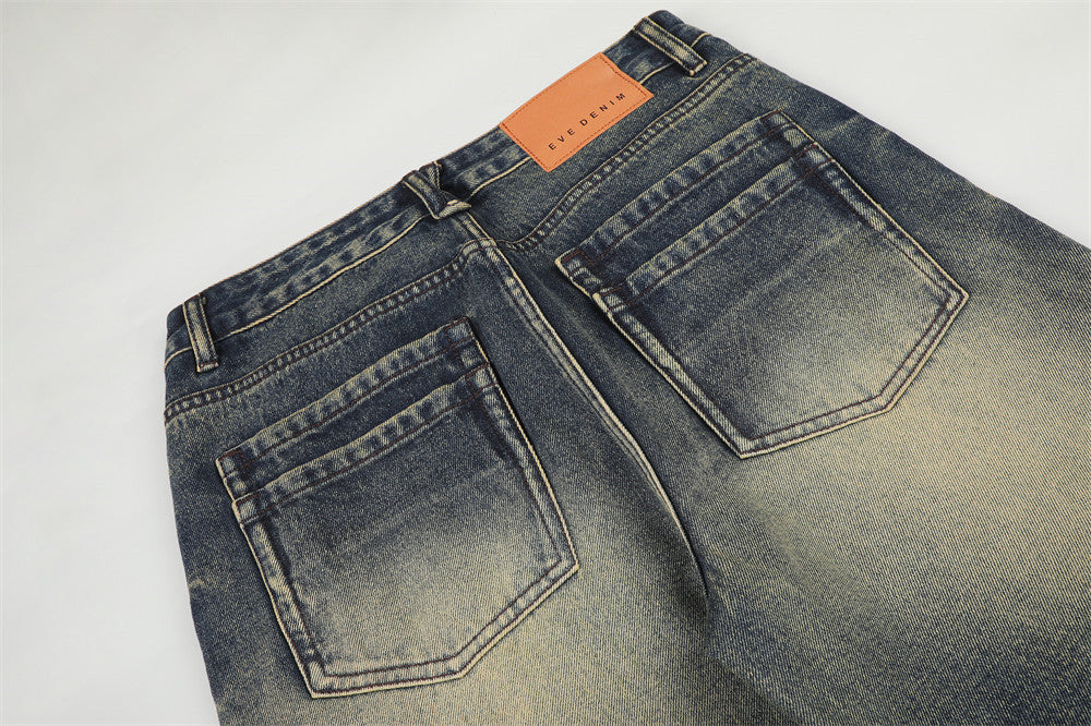Herren-Jeans mit weitem Bein im Vintage-Washed-Look – Retro-Blauverlauf und Used-Denim