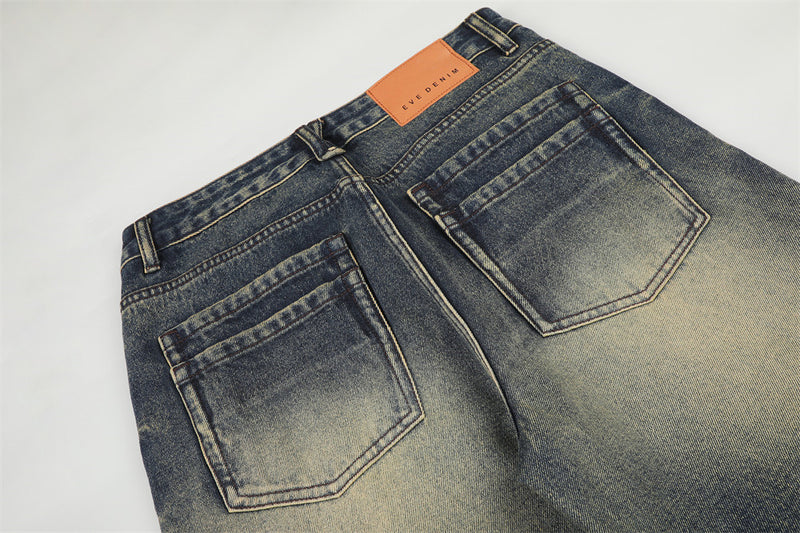 Herren-Jeans mit weitem Bein im Vintage-Washed-Look – Retro-Blauverlauf und Used-Denim