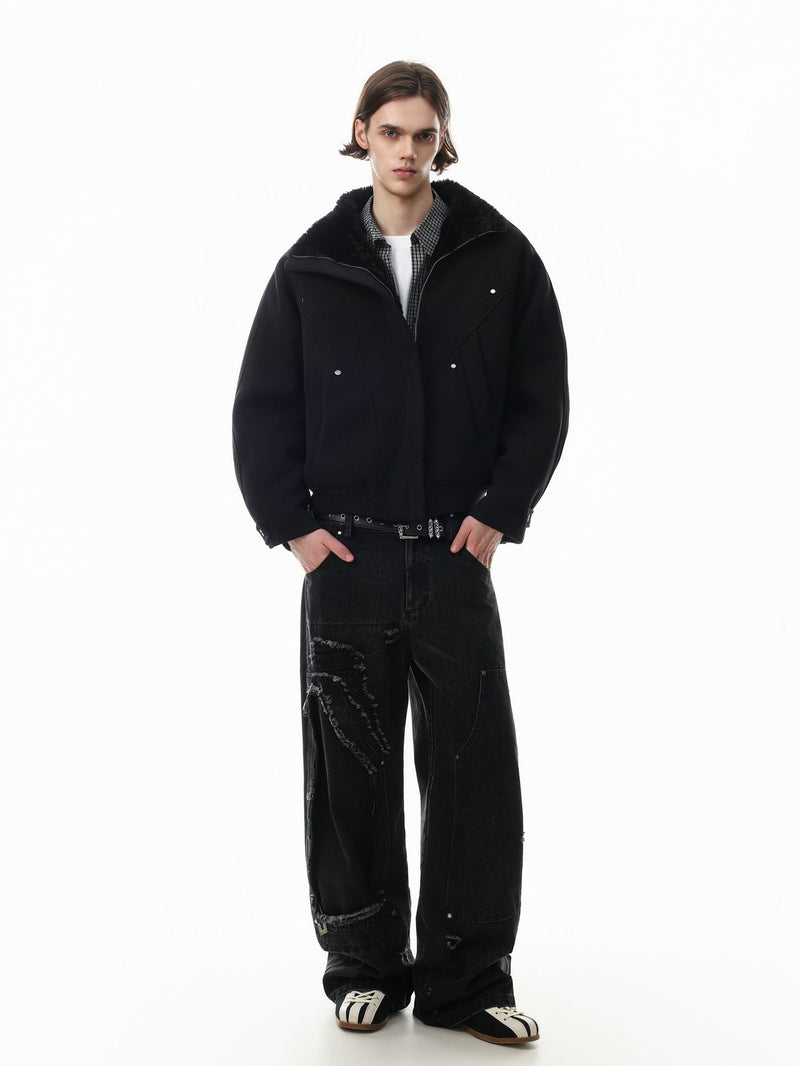 Men's Oversized Bomber Jacket with Sherpa Collar – Padded Winter Coat
