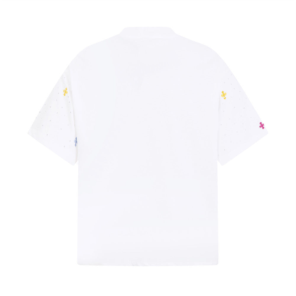 Cross Rhinestone Embroidery Oversized T-Shirt | Streetwear Graphic Tee