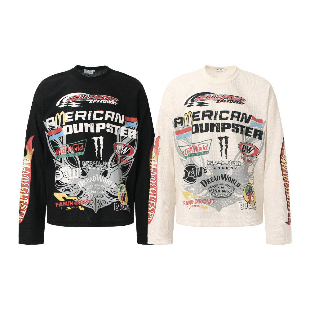 American Dumpster Hellsport Graphic Long-Sleeve Waffle-Knit Tee – Oversized