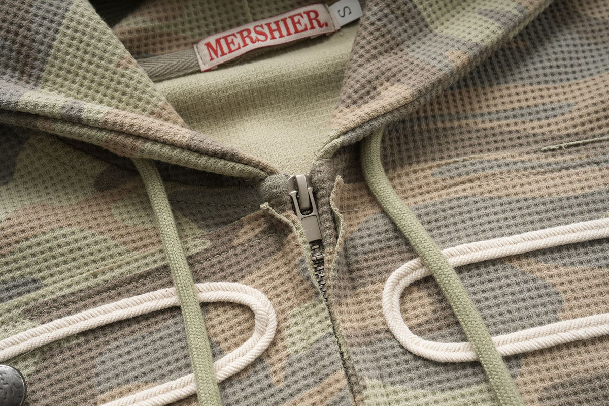 Camo Zip-Up Hoodie with Military Braid Detail – Cropped Fit