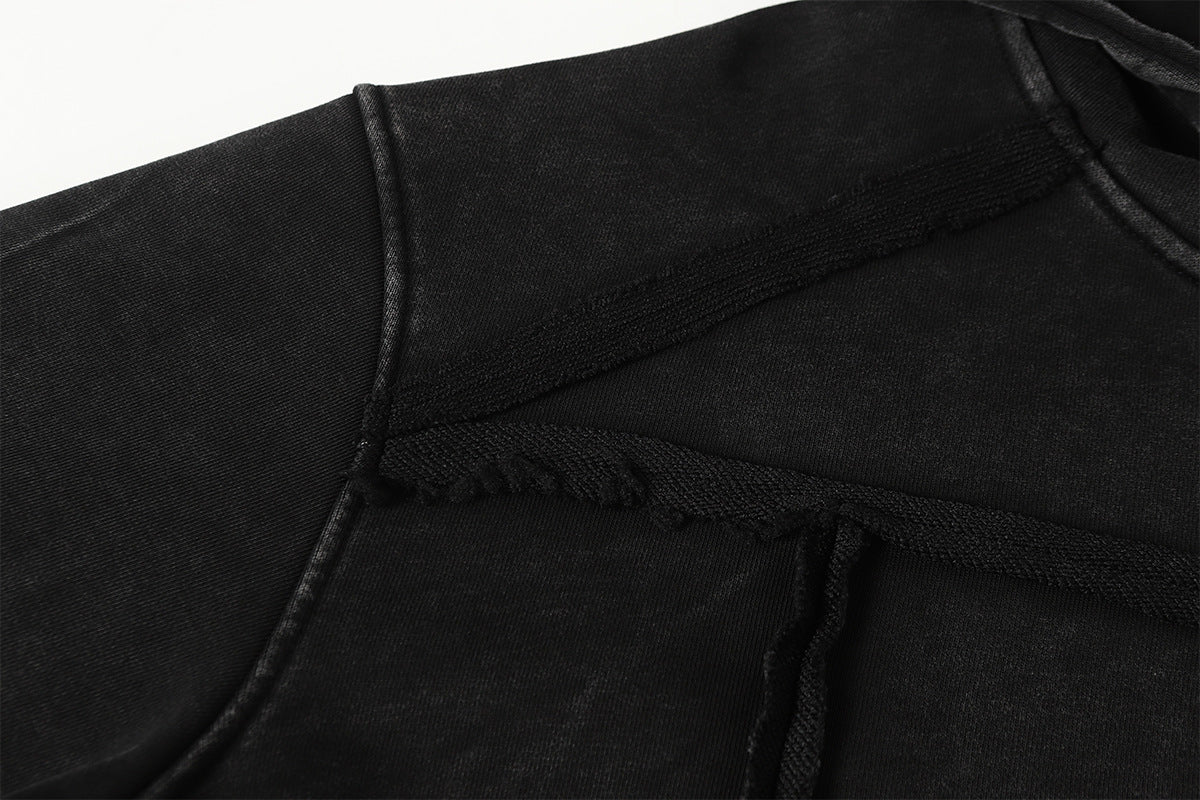 Deconstructed Asymmetric Zip Hoodie – Washed Oversized American Streetwear