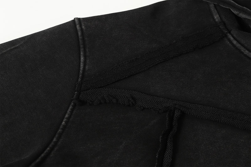 Deconstructed Asymmetric Zip Hoodie – Washed Oversized American Streetwear