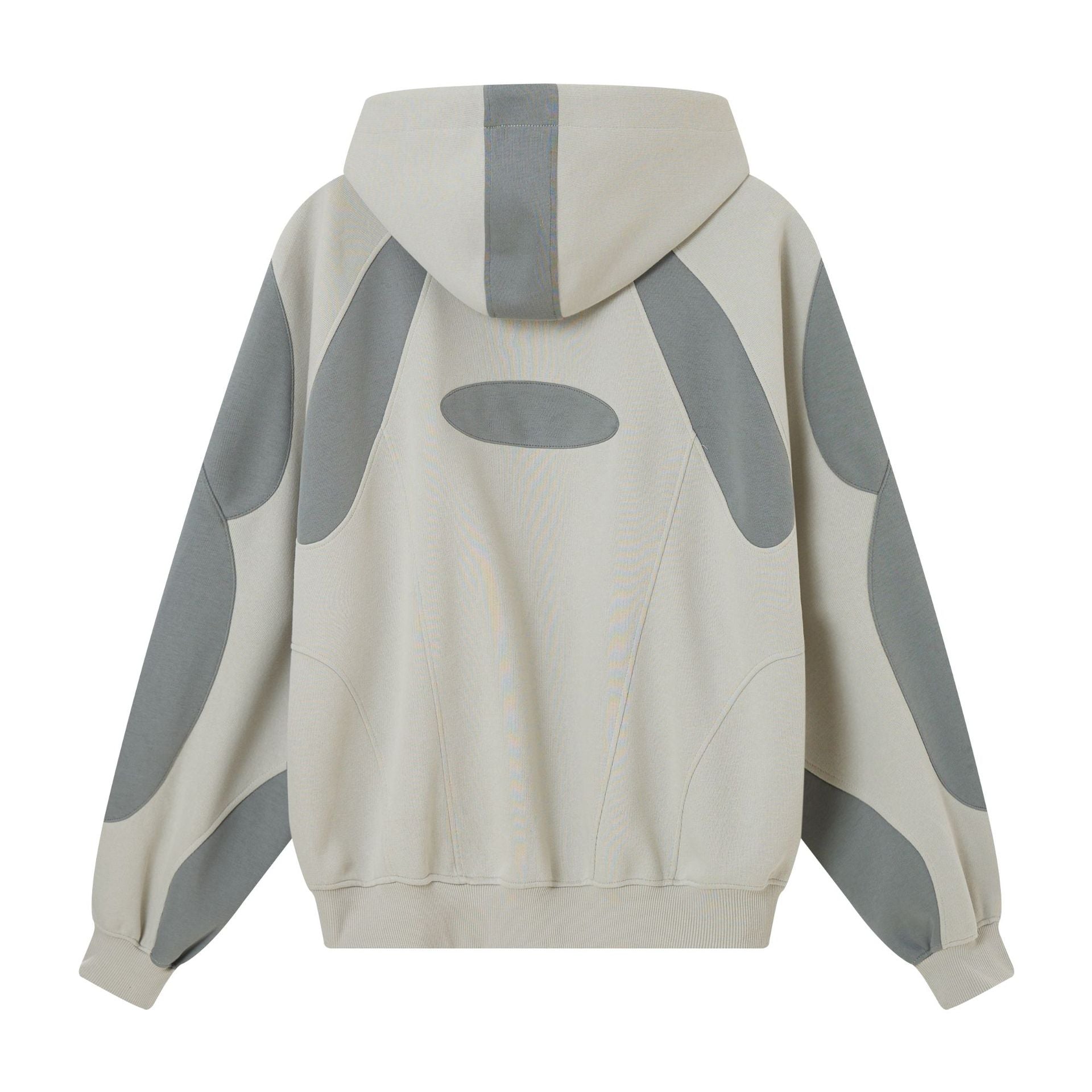 Oversize-Patchwork-Hoodie – grauer, zweifarbiger Streetwear-Pullover