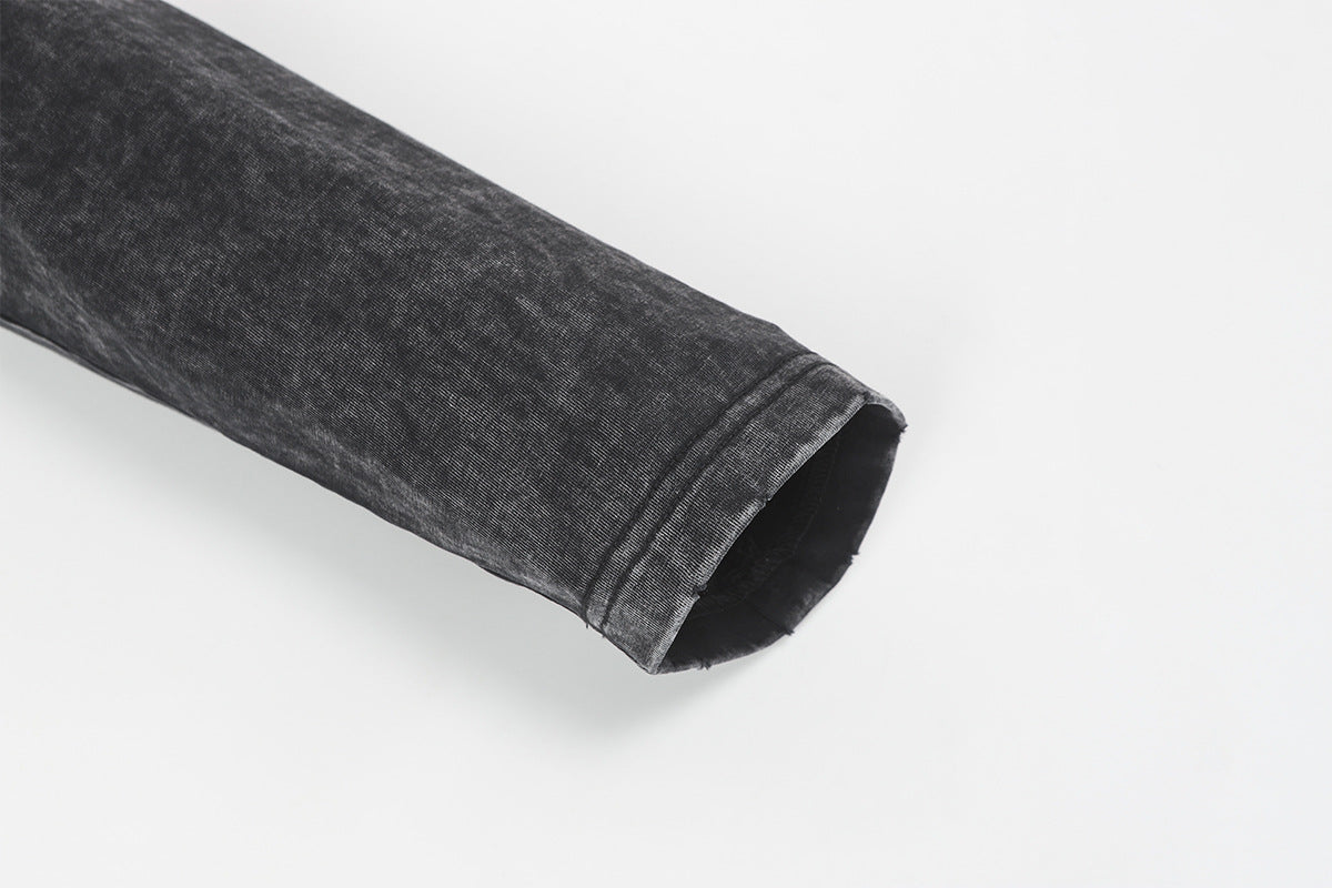 Pull homme gris à col rond – Délavé à l’acide, déstructuré, manches longues à bords bruts