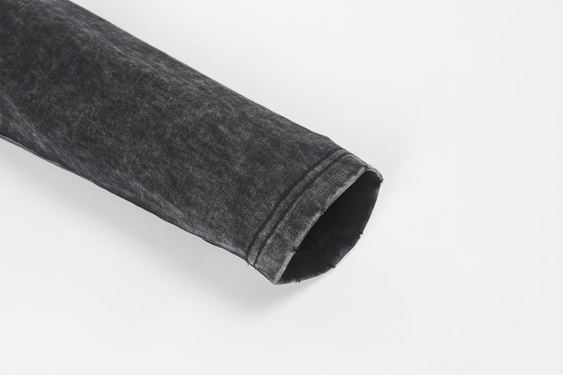 Pull homme gris à col rond – Délavé à l’acide, déstructuré, manches longues à bords bruts