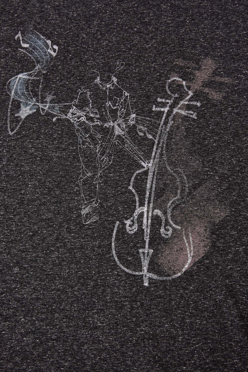 Long Sleeve Graphic Shirt – Cello Musician Sketch Print, Relaxed Fit