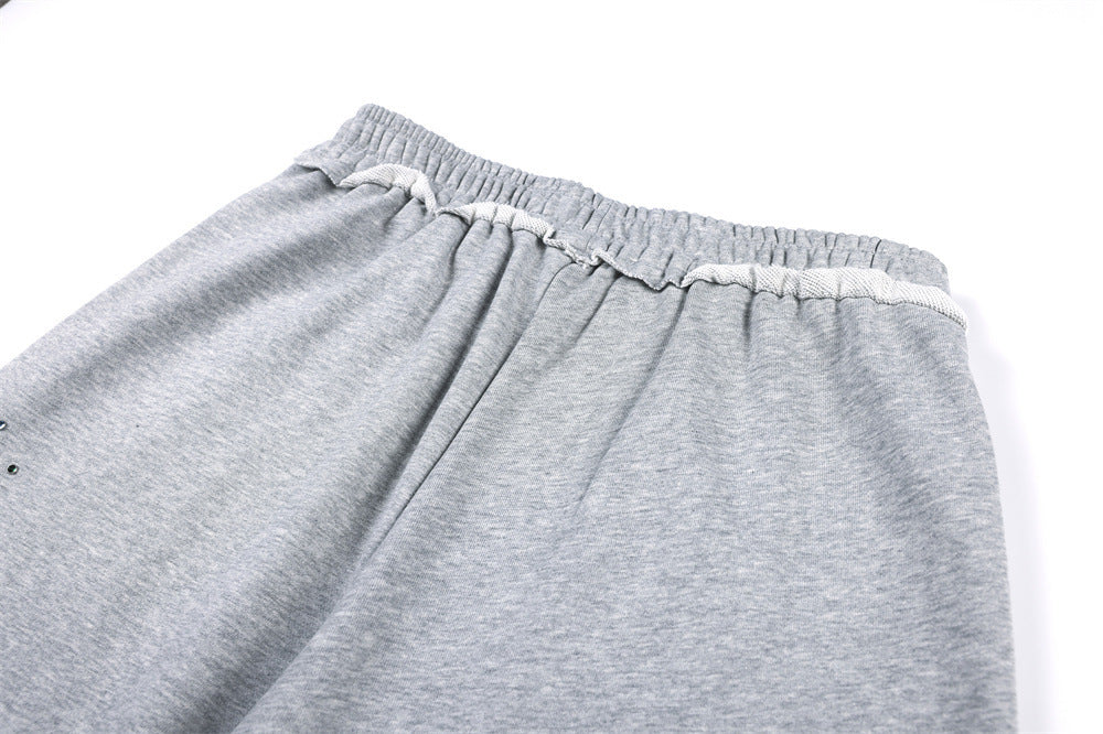 Wide-Leg Sweatpants with Rhinestone Script Graphic – Men's Relaxed Fit