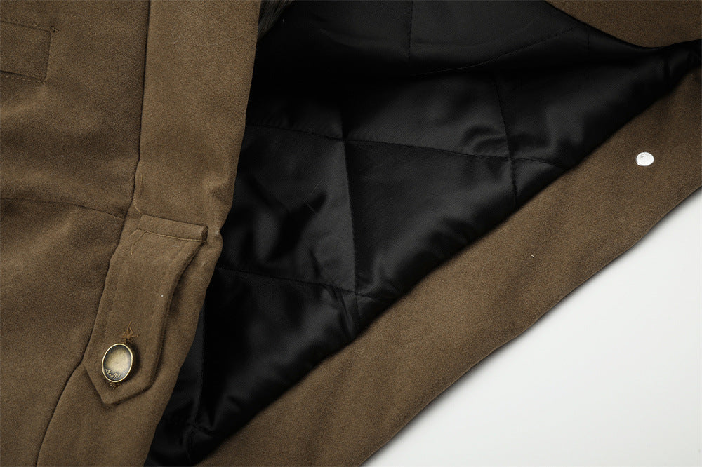 Men's Winter Jacket Faux Fur Collar Studded Snap-Button Coat