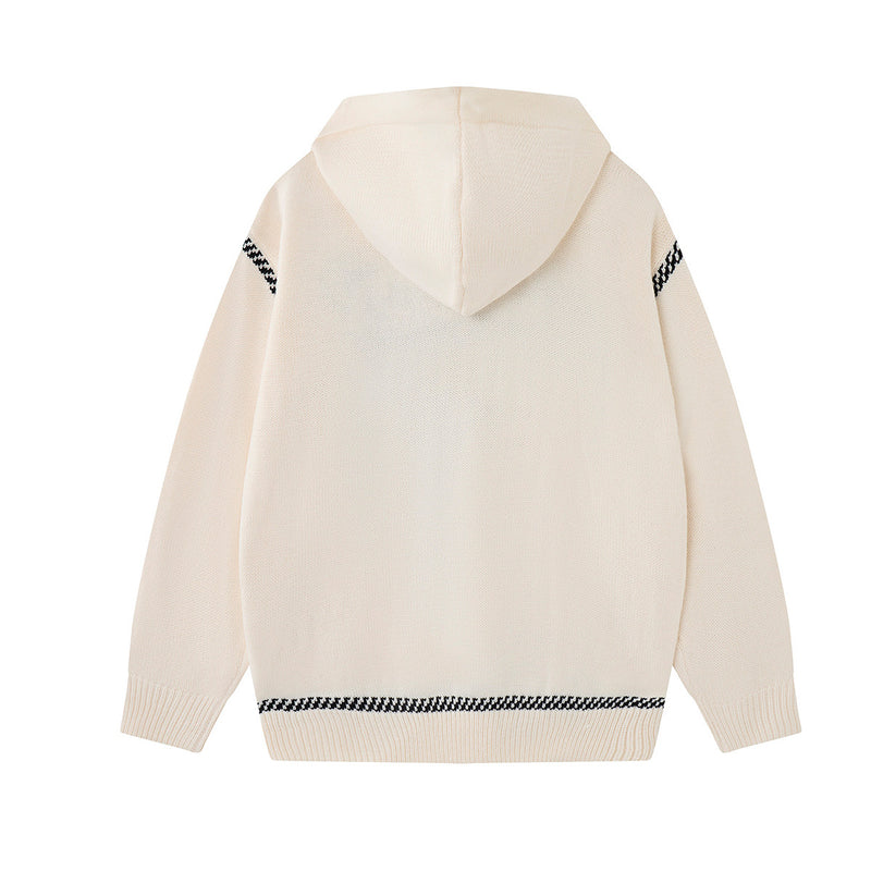 Pull à capuche oversize en maille jacquard avec grand motif graphique sur le devant