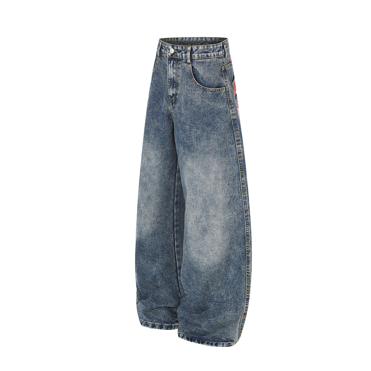 Jean baggy à jambes larges avec poches arrière graphiques – Coupe tonneau oversize