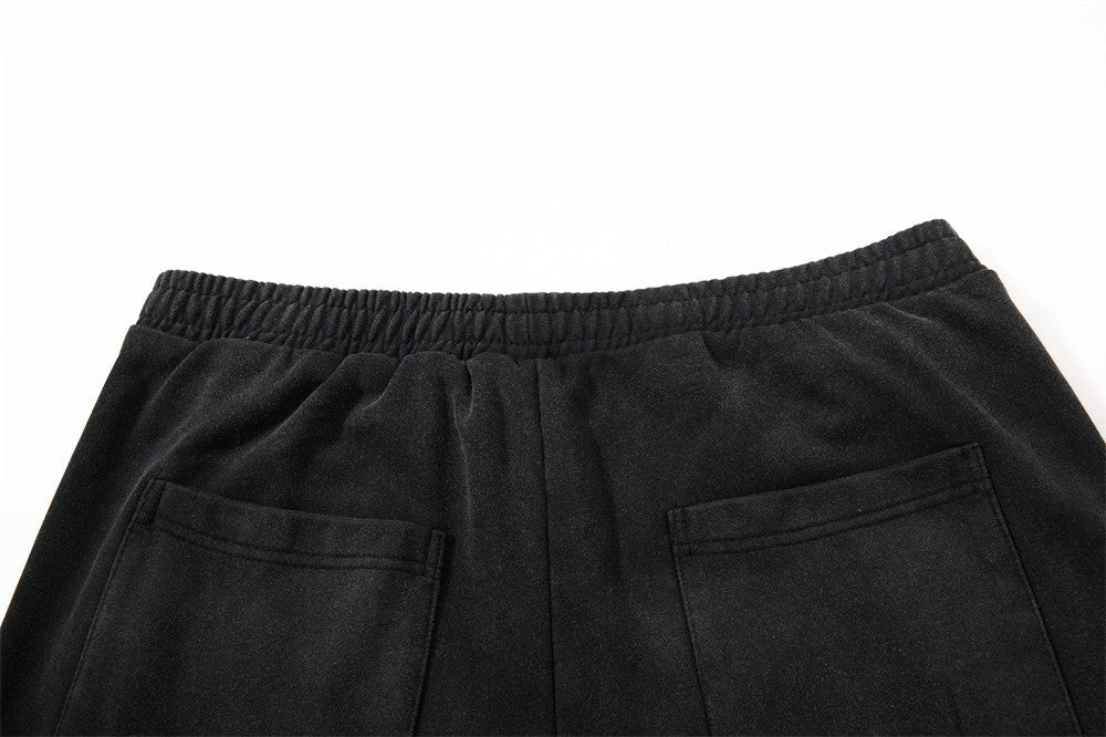 Baggy Wide-Leg Sweatpants – Black Vintage Graphic with Side Stripe Detail