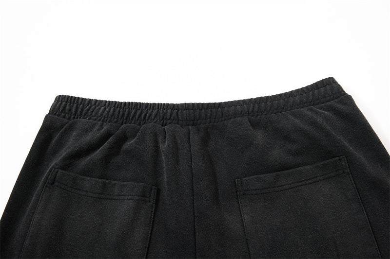 Baggy Wide-Leg Sweatpants – Black Vintage Graphic with Side Stripe Detail