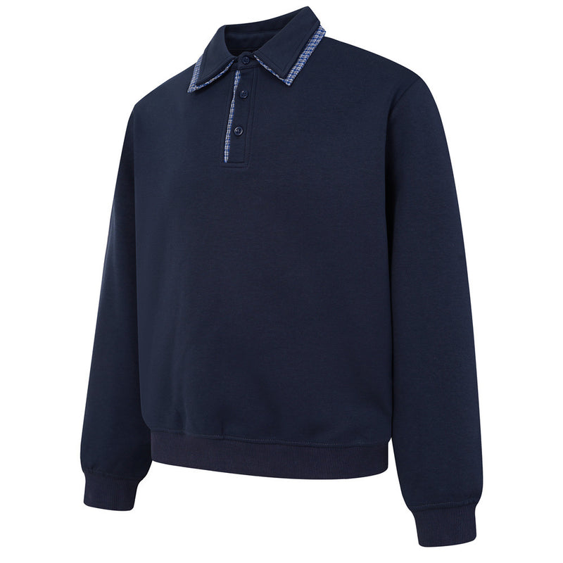 Sweat-shirt homme à col polo et bordure à carreaux | Coupe décontractée, manches longues