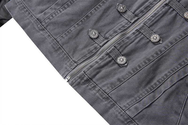 Men's Vintage Military Double-Breasted Zip Jacket with Stand Collar