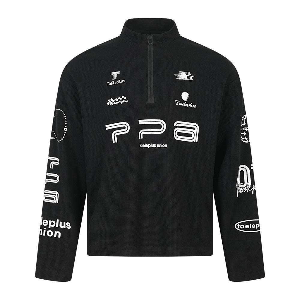 Taeleplus Union Racing Graphic Half-Zip Mock Neck Long Sleeve Sweatshirt