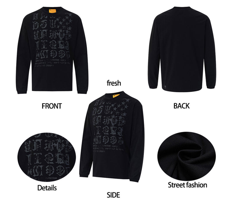 T-shirt manches longues à imprimé lettres gothiques – Col rond streetwear américain vintage
