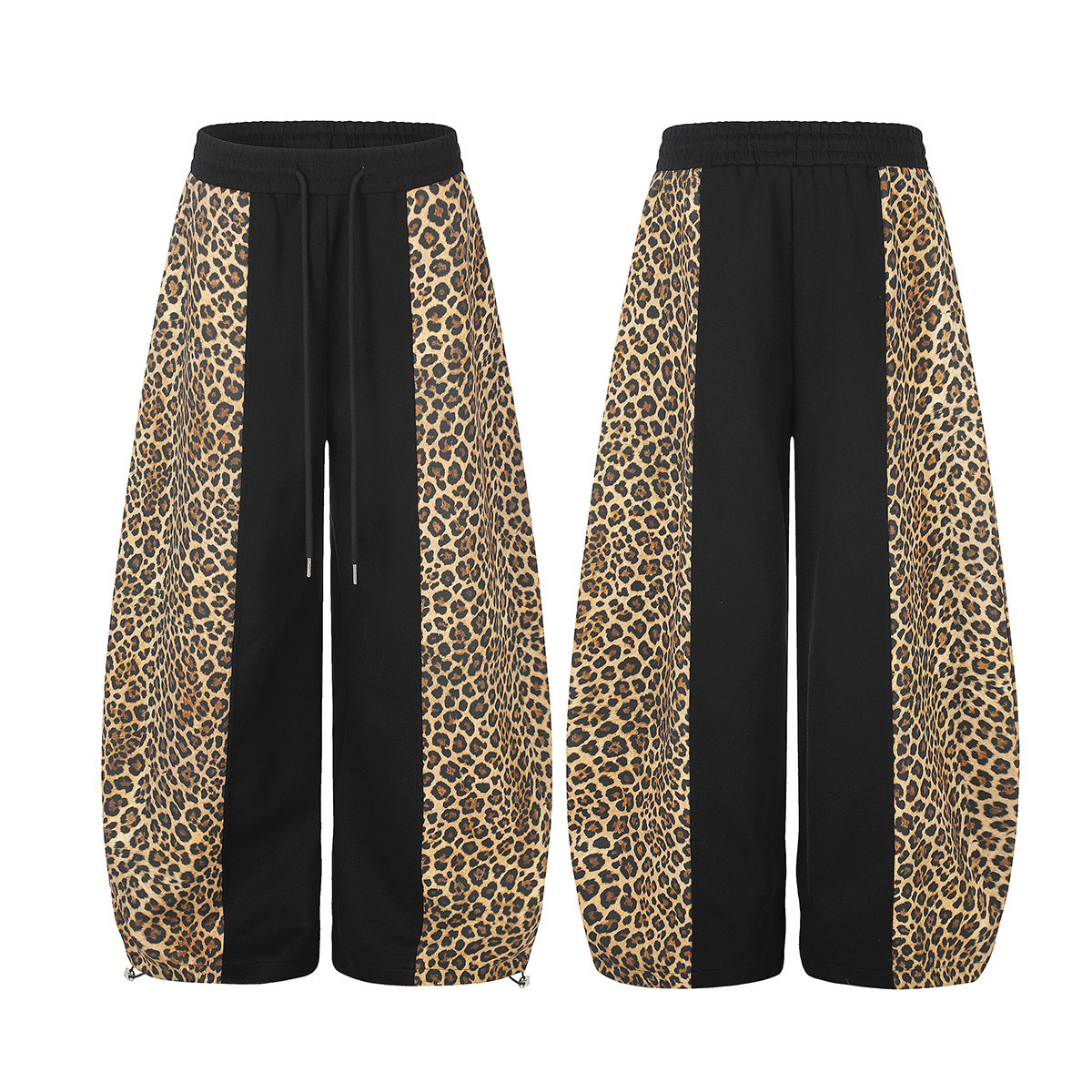 Pantalon de survêtement à jambes larges avec empiècements color-block léopard et bas zippés