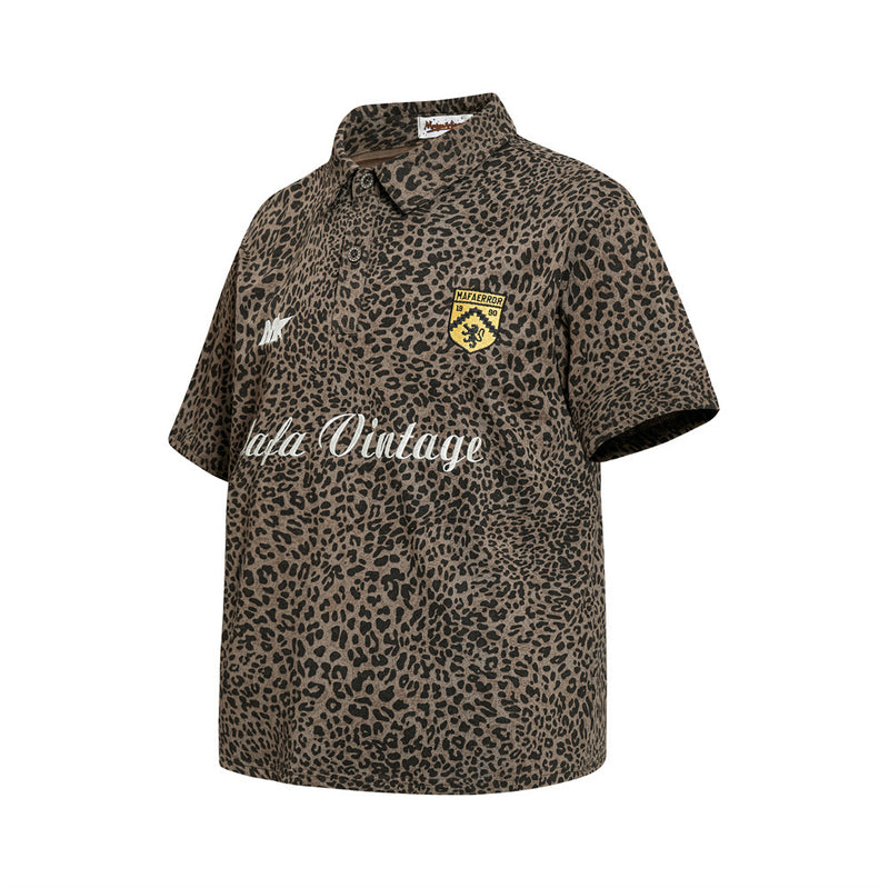 Mafa Vintage Leopard Print Short Sleeve Polo Shirt