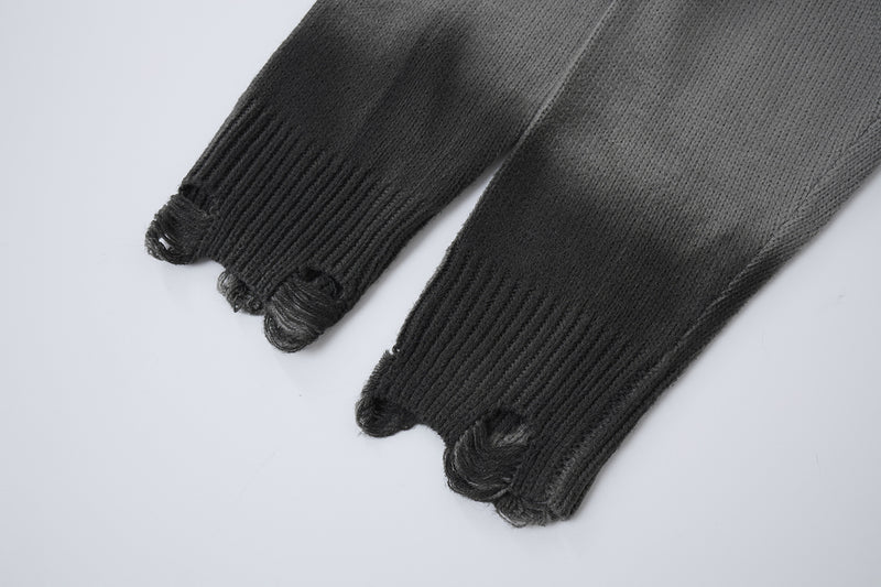 Pull col rond en maille – Graffiti usé, dégradé délavé à l’acide