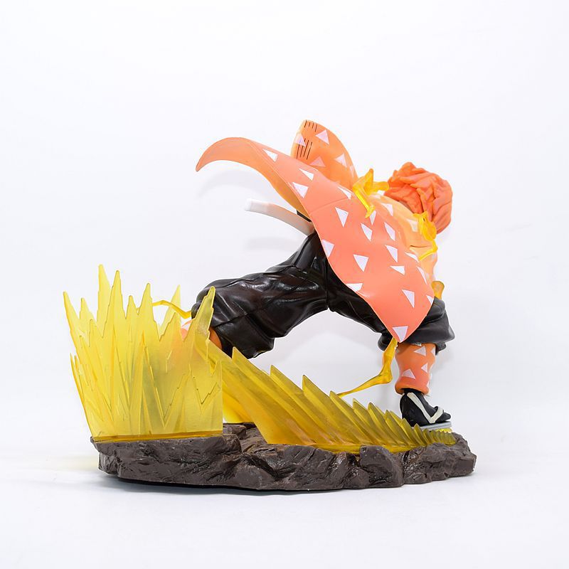 The Demon Slayer Zenitsu Agatsuma Figure, a 14.5cm high-quality PVC collectible weighing 300g, captures the character&