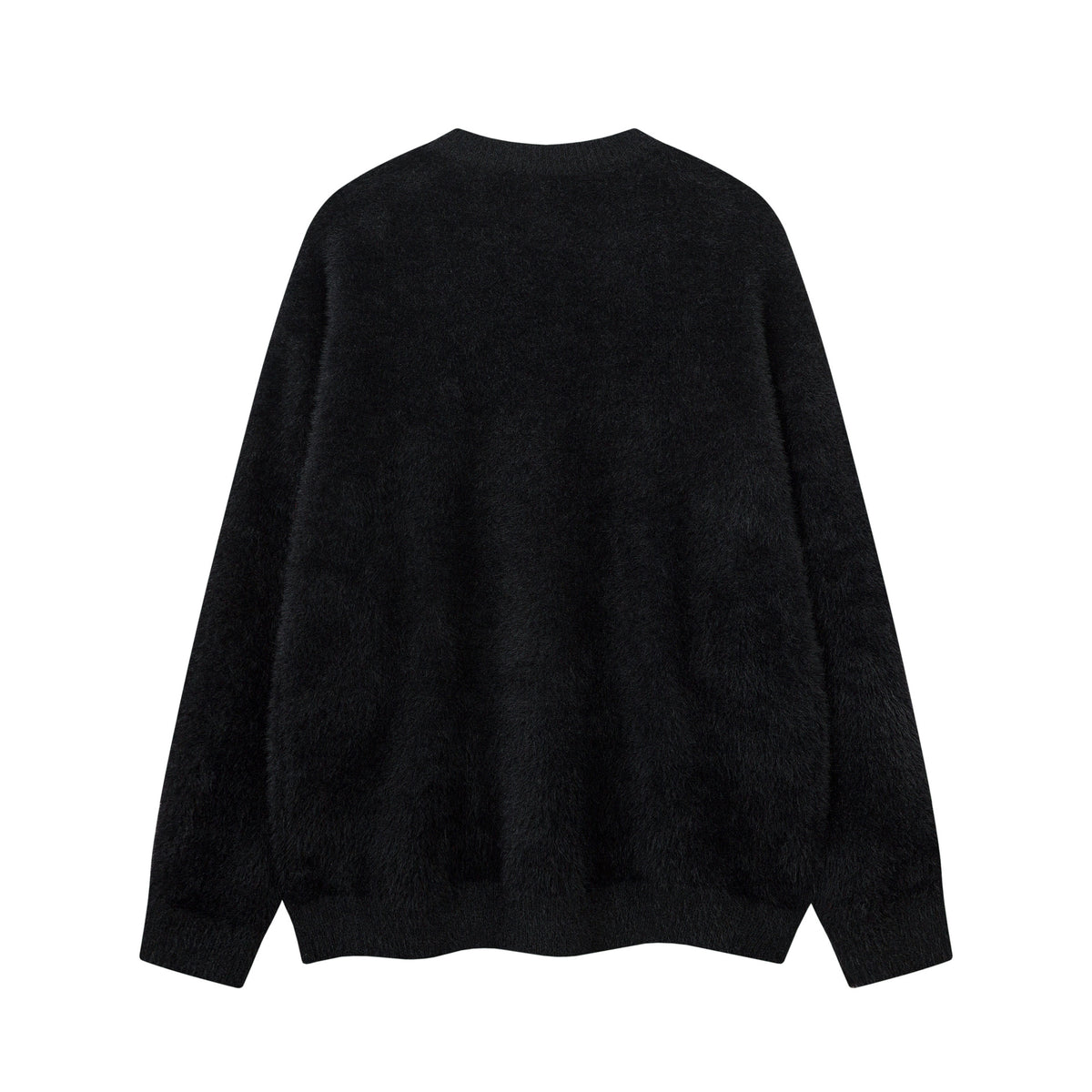 Pearl Bead Embellished Fuzzy Knit Crewneck Sweater – Oversized Unisex Pullover